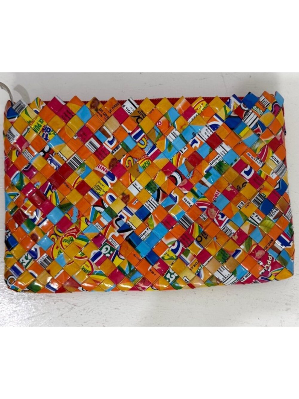 Handwoven Colorful Recycled Candy Wrapper Zipper Pouches Set Of 2 9x4.5" 10.5x7" - Picture 7 of 8
